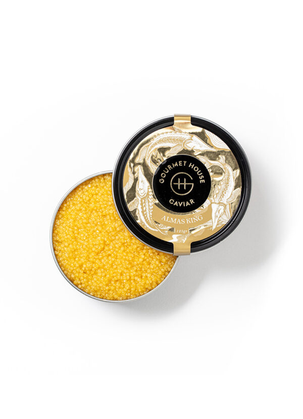 Almas King is a rare find, traditionally reserved for the Royals and the Sheikhs. This small to medium eggs with a unique translucent amber colour, the Almas caviar has a pleasant sensation with refined textures and a subtle nutty tone.