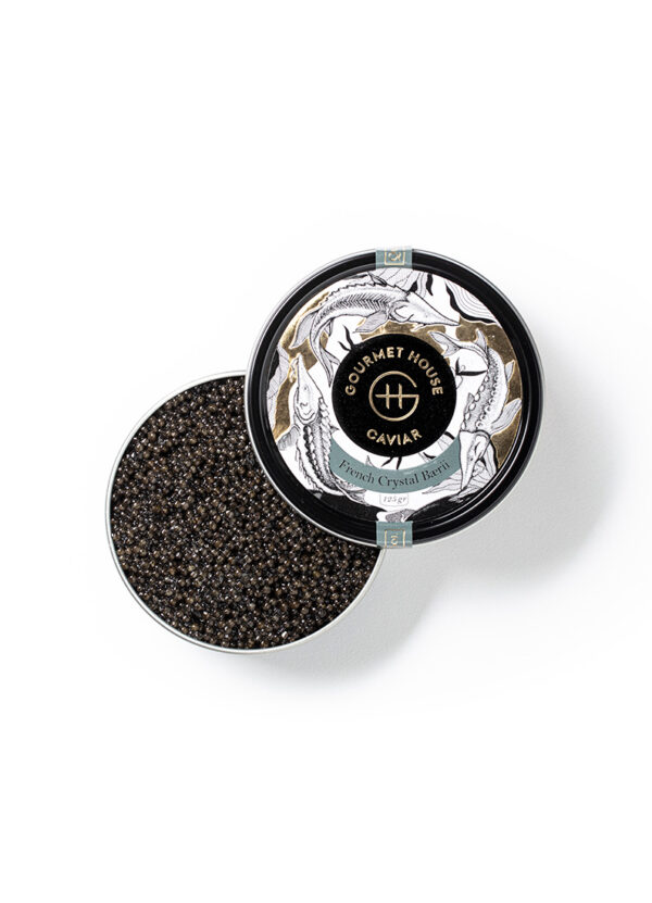 French Crystal Baerii - Caviar d'Aquitaine caviar eggs range from small to medium and appear from black to olive or brown. This type of caviar offers delightfully deep flavours, and it is characterised by earthy and buttery tones. A perfect choice for caviar beginners.