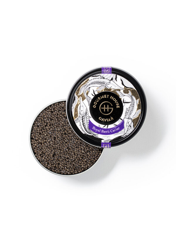 Royal Baerii Caviar egg sizes varies from small to medium, colours ranging from black to olive or brown. Acipenser Baerii offers beautifully intense flavours, it depicts the essences of nuts and mushrooms with buttery tones.