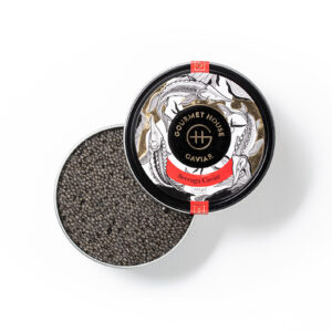 Sevruga Caviar appears grey to black with typically small eggs. Matching the flavours and quality of the famous Caspian Cavair, the eggs melt in your mouth leaving a memorable aftertaste.